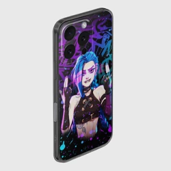 Чехол для iPhone 16 Pro силиконовый с защитой камеры League Of Legends: Аркейн Джинкс неон - фото 2