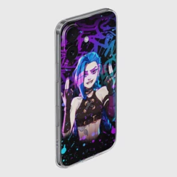 Чехол для iPhone 16 силиконовый с защитой камеры League Of Legends: Аркейн Джинкс неон - фото 2