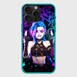 Чехол силиконовый для Apple iPhone 15 Pro Мax матовый League Of Legends: Аркейн Джинкс неон