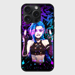 Чехол силиконовый для Apple iPhone 15 Pro матовый League Of Legends: Аркейн Джинкс неон