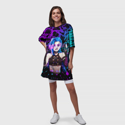 Платье с принтом League Of Legends: Аркейн Джинкс неон для женщины, вид на модели спереди №3. Цвет основы: белый