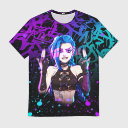 Мужская футболка 3D League Of Legends: Аркейн Джинкс неон