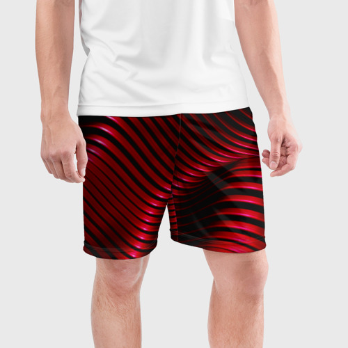 Мужские шорты спортивные Волны красного металла, цвет 3D печать - фото 3