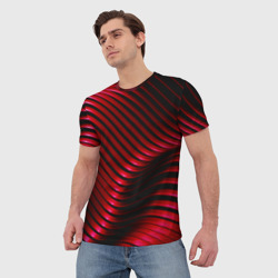 Мужская футболка 3D Волны красного металла - фото 2