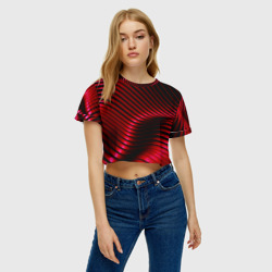 Женская футболка Crop-top 3D Волны красного металла - фото 2