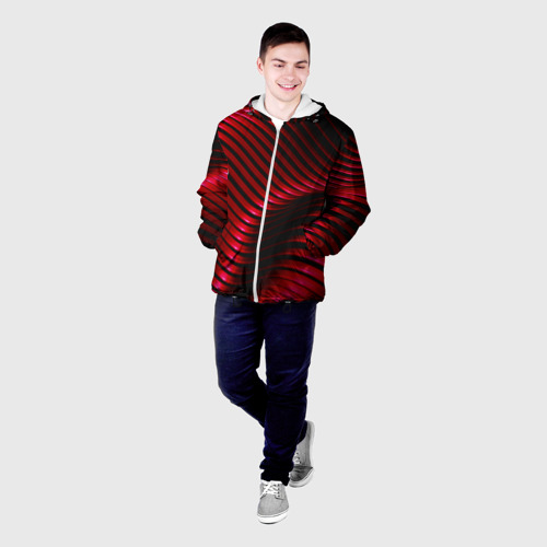 Мужская куртка 3D с принтом Волны красного металла, фото на моделе #1