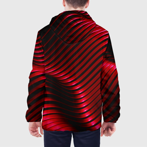 Мужская куртка 3D с принтом Волны красного металла, вид сзади #2