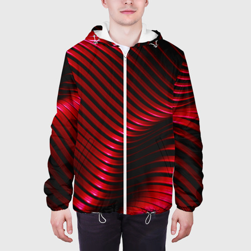 Мужская куртка 3D с принтом Волны красного металла, вид сбоку #3