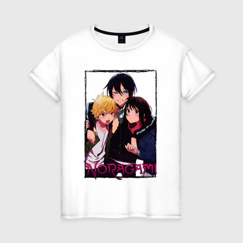Женская футболка из хлопка с принтом Noragami trio, вид спереди №1
