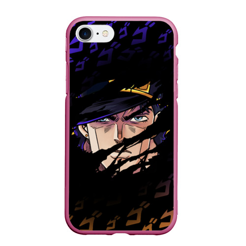 Чехол для iPhone 7/8 матовый JoJo`s Bizarre Adventure лицо героя, цвет малиновый