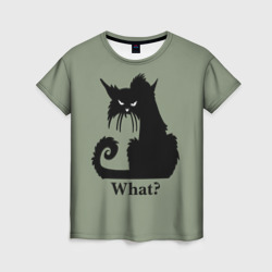 Женская футболка 3D What суровый черный кот