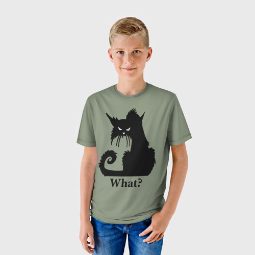 Детская футболка 3D What суровый черный кот, цвет 3D печать - фото 3