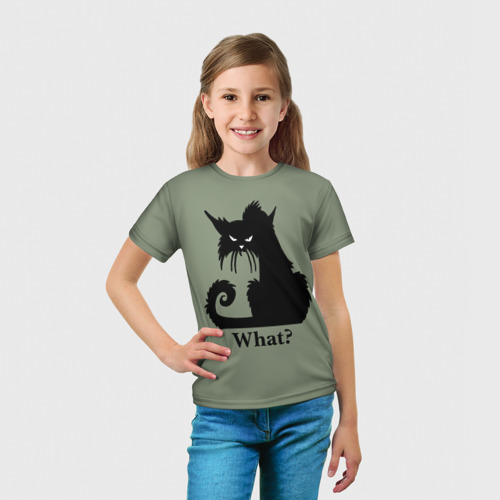 Детская футболка 3D What суровый черный кот, цвет 3D печать - фото 5
