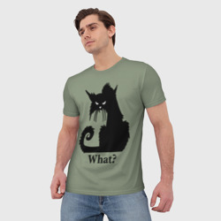 Мужская футболка 3D What суровый черный кот - фото 2