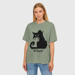 Женская футболка oversize 3D What суровый черный кот - фото 2