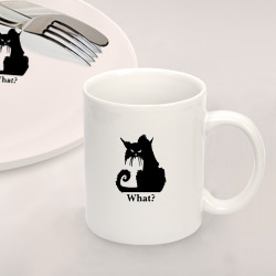 Набор: тарелка кружка с принтом What - суровый черный кот для любого человека, вид спереди №2. Цвет основы: белый