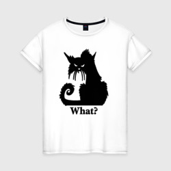 Женская футболка хлопок What - суровый черный кот