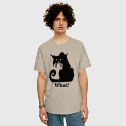 Мужская футболка хлопок Oversize What - суровый черный кот - фото 2