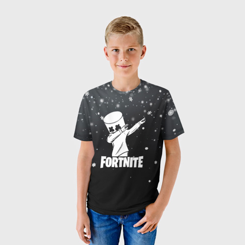 Детская футболка 3D Снежный Fortnite Marshmello, цвет 3D печать - фото 3