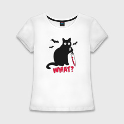 Женская футболка хлопок Slim What - кот маньяк