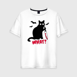 Женская футболка хлопок Oversize What - кот маньяк