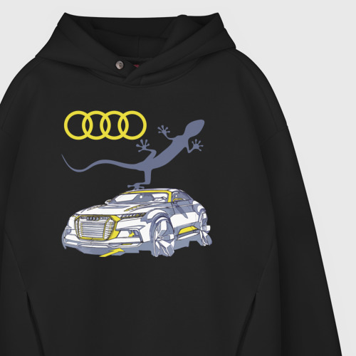 Мужское худи Oversize хлопок Audi Quattro - зачётное точило, цвет черный - фото 4