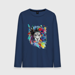 Мужской лонгслив хлопок Лев в цветах и перьях