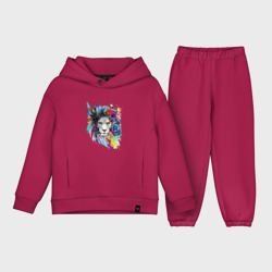 Детский костюм хлопок Oversize Лев в цветах и перьях