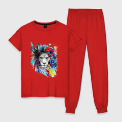 Женская пижама хлопок Лев в цветах и перьях