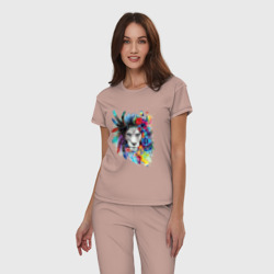 Женская пижама хлопок Лев в цветах и перьях - фото 2
