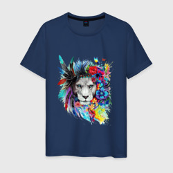Мужская футболка хлопок Лев в цветах и перьях