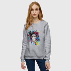 Женский свитшот хлопок Лев в цветах и перьях - фото 2