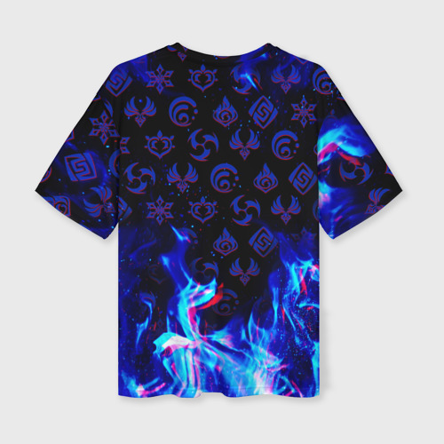 Женская футболка oversize 3D Шень Хэ Геншин Импакт героиня неоноый огонь, цвет 3D печать - фото 2
