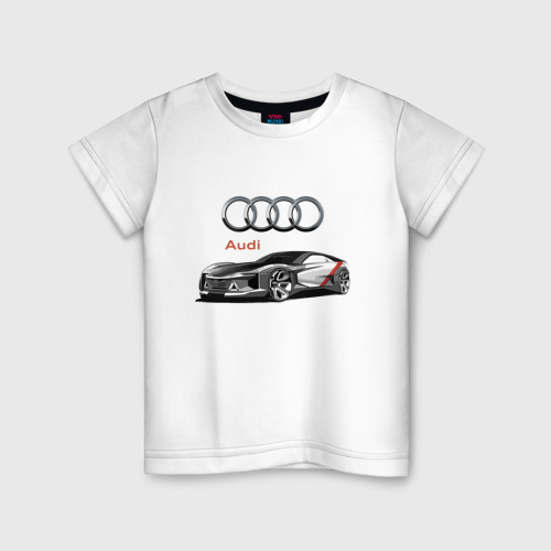 Детская футболка из хлопка с принтом Ауди - автоспорт концепт эскиз, вид спереди №1