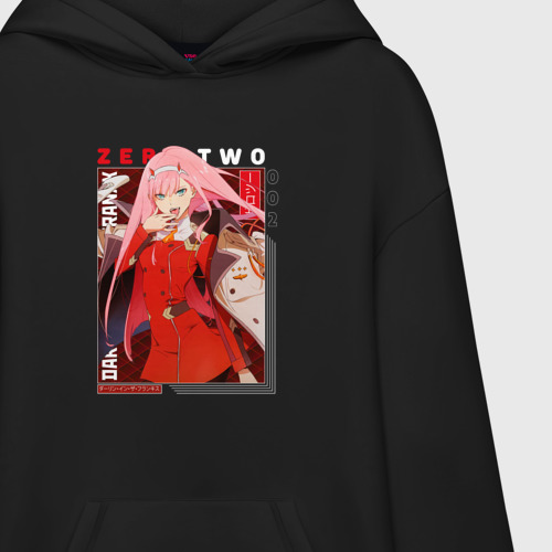 Худи SuperOversize хлопок Zero Two с надписями, Darling in the Franxx Милый во Франксе, цвет черный - фото 3