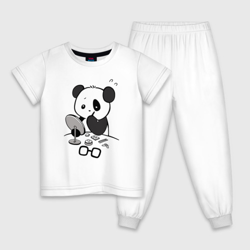 Детская пижама хлопок с принтом Панда красит глаза, вид спереди #2