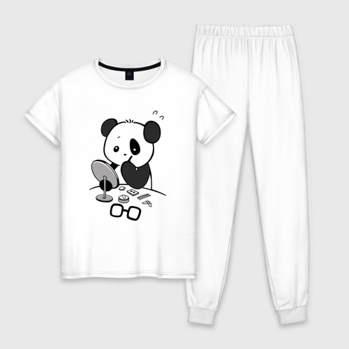Женская пижама хлопок Панда красит глаза, цвет белый