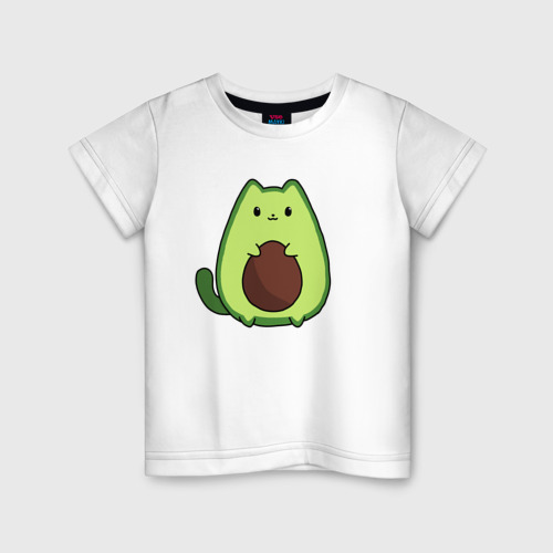 Детская футболка из хлопка с принтом Avo cat o, вид спереди №1