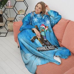 Плед с рукавами Новый год в Майнкрафт, снежинки, 2022 - фото 2