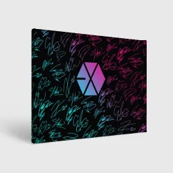 Холст прямоугольный Exo band неоновые автографы