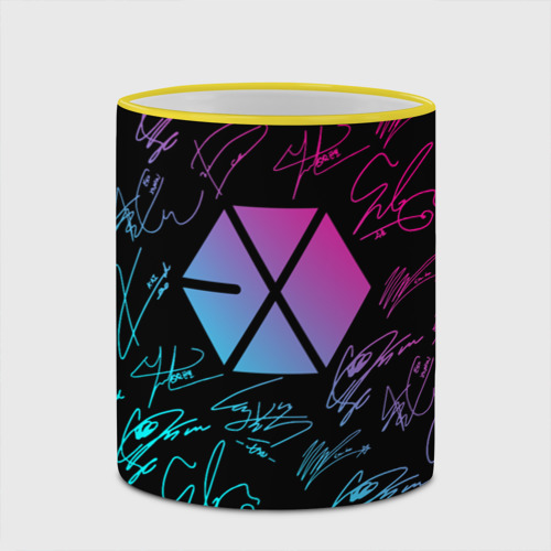 Кружка с полной запечаткой Exo band неоновые автографы, цвет Кант желтый - фото 4