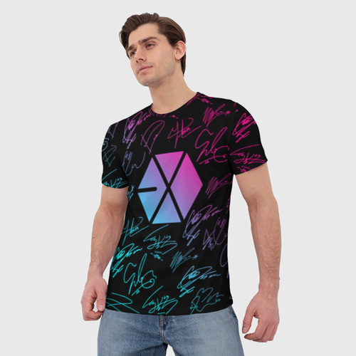 Мужская футболка 3D Exo band неоновые автографы, цвет 3D печать - фото 3