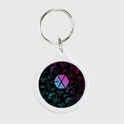 Брелок круглый Exo band неоновые автографы
