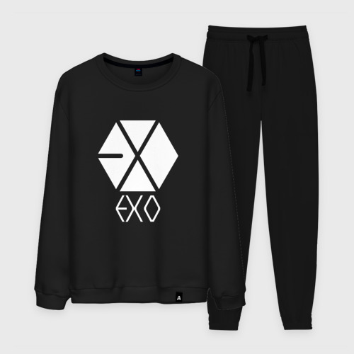 Мужской костюм хлопок Exo band white logo K-pop, цвет черный