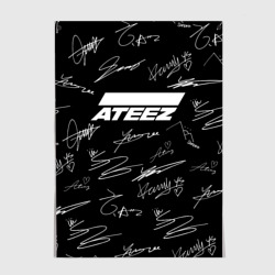 Постер Ateez белые автографы узор