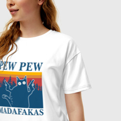 Женская футболка хлопок Oversize Madafakas pew pew - фото 2