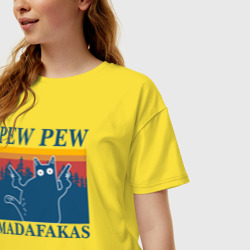 Женская футболка хлопок Oversize Madafakas pew pew - фото 2