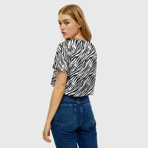 Женская футболка Crop-top 3D Чёрно-Белые полоски Зебры, цвет 3D печать - фото 5