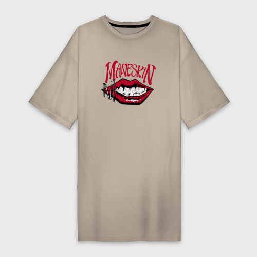 Платье-футболка хлопок Maneskin leap губы рок группа, цвет миндальный