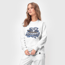 Костюм с принтом Wilmington Sharks - baseball team для женщины, вид на модели спереди №3. Цвет основы: белый